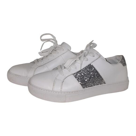 Greats Brooklyn White and Silver Glitter Sneakers - Picture 1 of 2